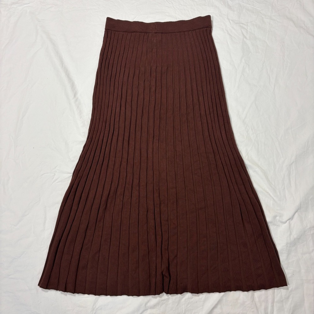 A New Day Womens Ribbed Knit Midi Skirt Burgundy Pleated Cozy Stretch Pull-On XL - Picture 4 of 7